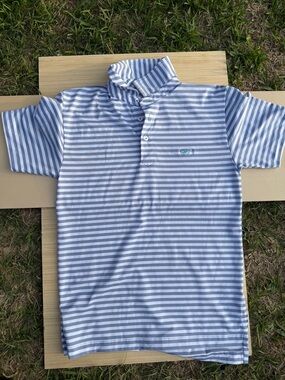 Striped Polo Shirt in Light Blue and White